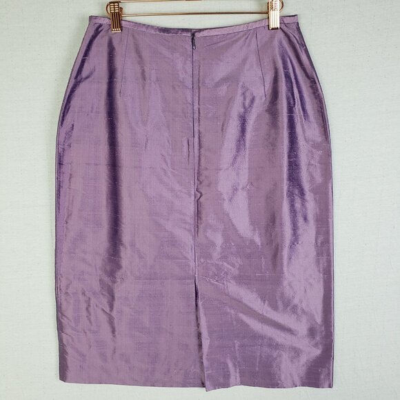 Vintage Philippe Adec Pencil Skirt 100% Silk Metallic Lavender Purple size 8/ 42 - Picture 4 of 9